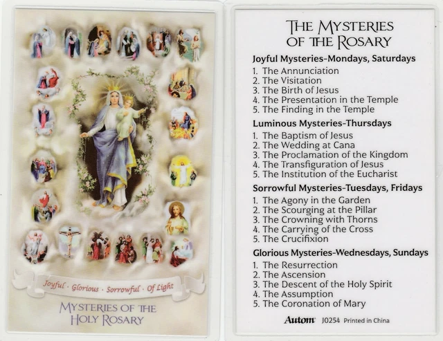 LARGE PRINT Laminated Holy Card Mysteries Of Rosary Large Print 