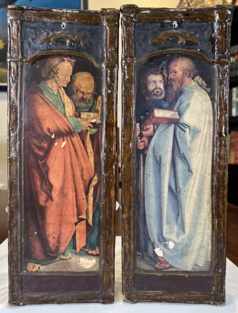 Antique Pair of The Four Apostles by Albrecht Durer Wood Plaques~Very Old Labels