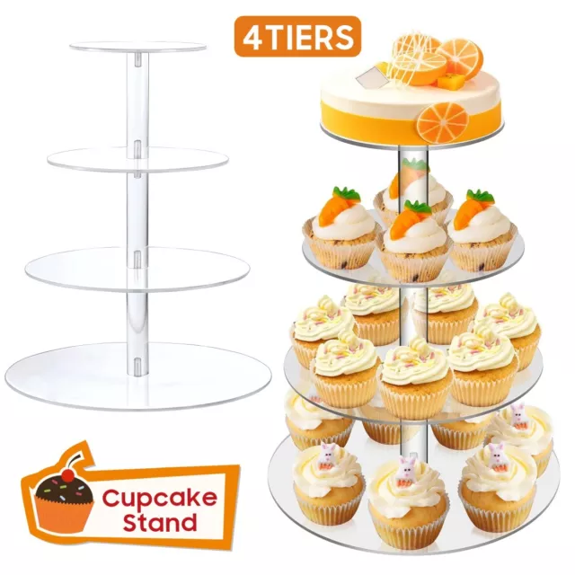 4 Tier Level Round Cupcake Stand Dessert Tower Clear Acrylic Display Cake Stand