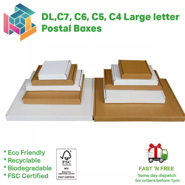 Large Letter EcoFriendly Cardboard Postal Mail Box C4 C5 C6 C7 DL