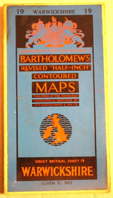 Bartholomew's Half Inch Contoured Map Sheet 19 Warwickshire On Cloth 1963