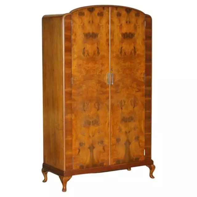 Stunning 1932 Waring & Gillow Burr Walnut Double Bank Wardrobe With Mirror