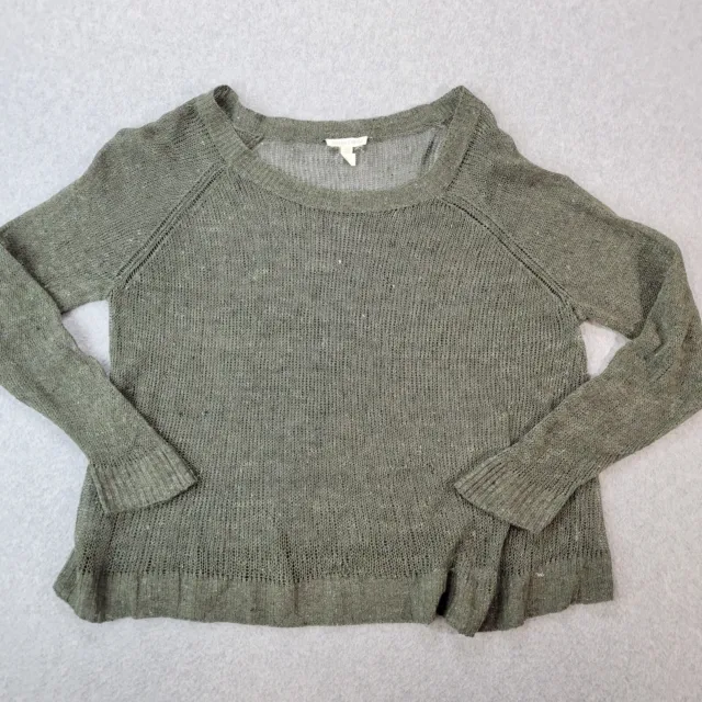 Eileen Fisher Sweater Womens Large Army Green Open Knit Boxy Scoop Neck L/S