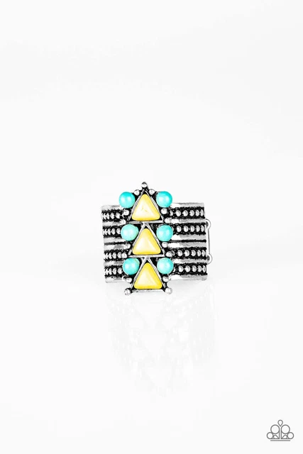 Paparazzi Ring Yellow Blue Turquoise Silver Point Me To Phoenix Stone Wide Band