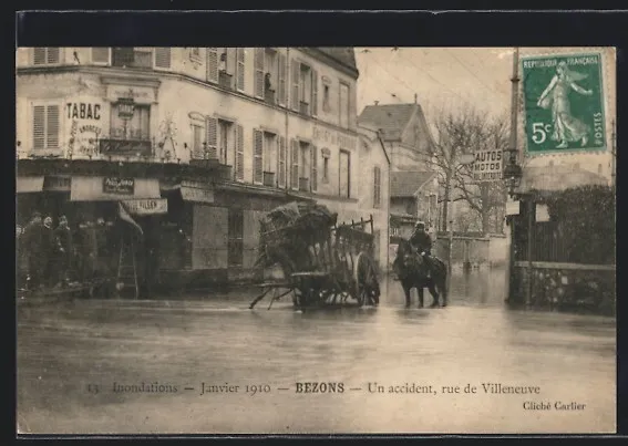 CPA Bezons, Floods 1910, An Accident, Rue de Villeneuve