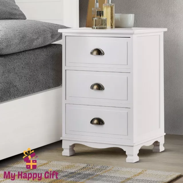 Artiss Bedside Table Drawers Side Table Storage Cabinet Dresser White Vintage