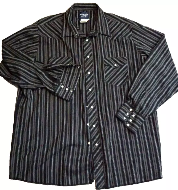Wrangler Western Shirt Mens 2XT Black Gray Stripe Long Sleeve Pearl Snap Vintage