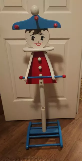 OOAK VTG French? Child's Clothes Tree Coat Rack Red White Blue Wood Boy Girl