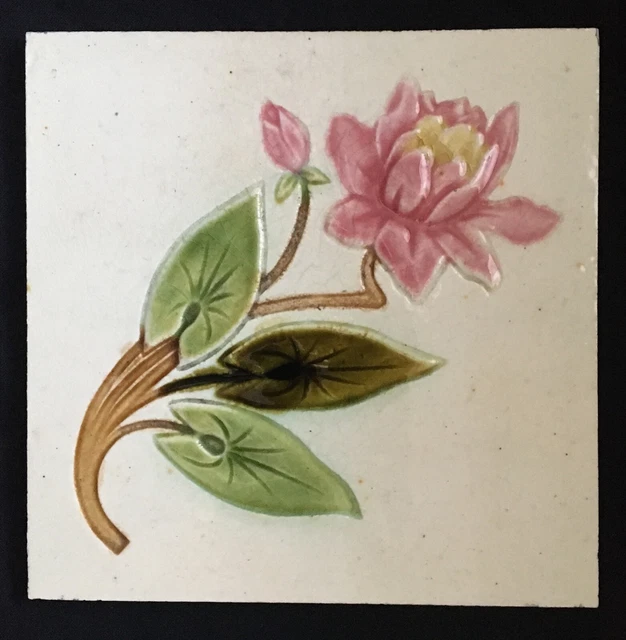 RARE Great WATERLILY Art Nouveau Tile Flower French Relief Carreau Tegel Fliese