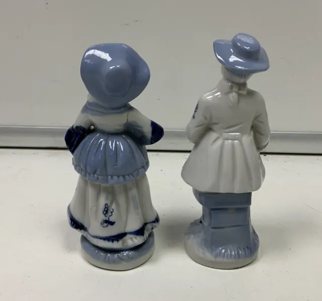 Vintage Man & Lady Figurine Ornament Blue & White Gilded Porcelain 3