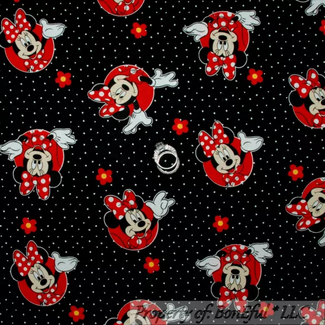 BonEful Fabric FQ Cotton Quilt Black White Red B&W Minnie Mouse Disney Flower US