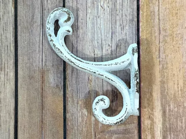 3 Cast Iron Hooks Rustic Antique Shabby Chic Wall Coat Bag Purse Double Hooks