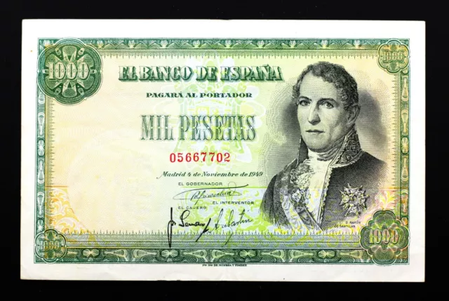 Spain- 1000 Pesetas "Santillán" 31 de Diciembre 1949 "Sin serie" EBC-/XF- Escaso