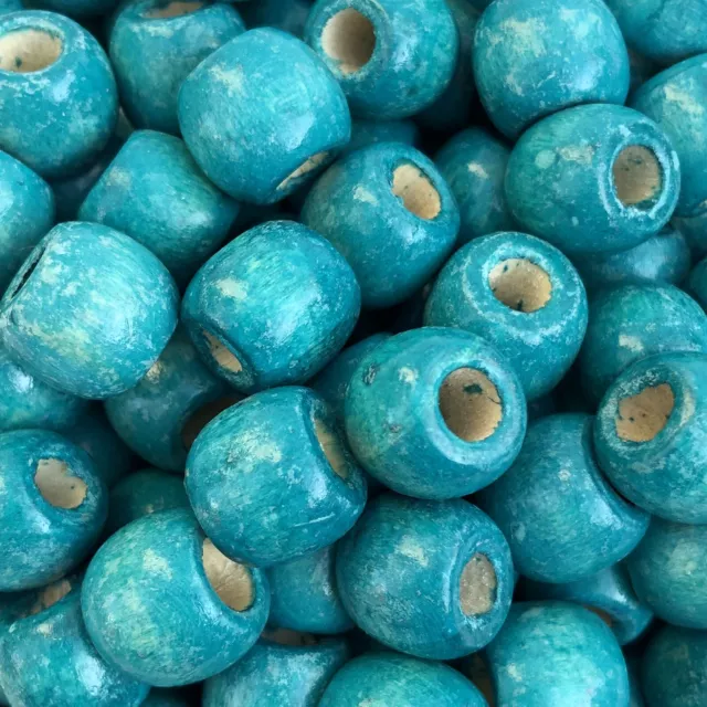 Antique Blue Wooden Macrame Beads 12mm Turquoise Drum Wood Bead 4-5mm Hole 50pcs