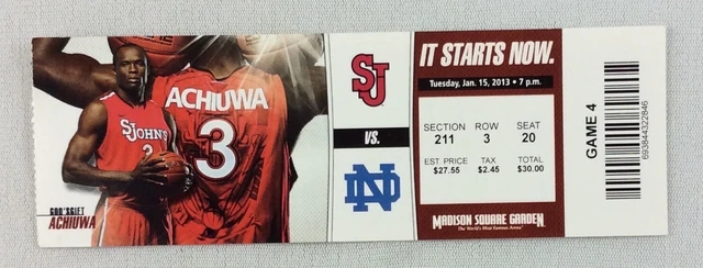 2013 01/15 Notre Dame at St. Johns College Basketball Ticket