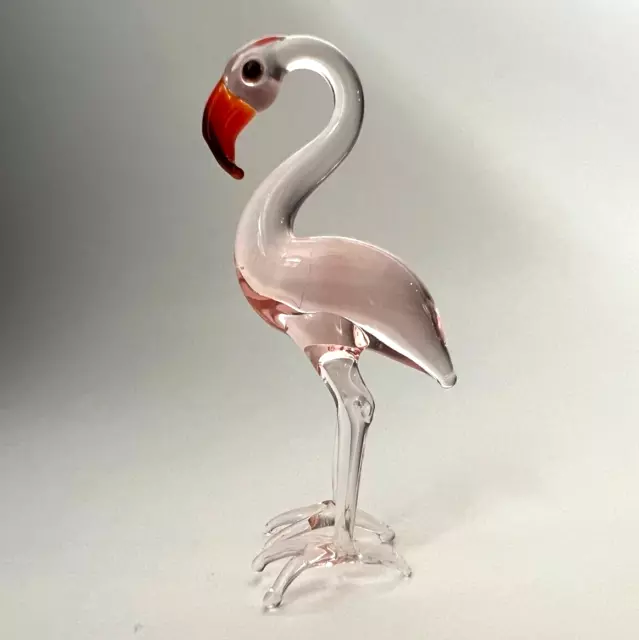 Murano Glass, Handcrafted Unique Lovely Pink Flamingo Figurine, Size 1