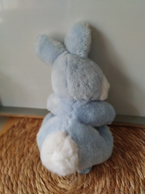Peluche doudou lapin bleu blanc grelot Nounours vintage 2