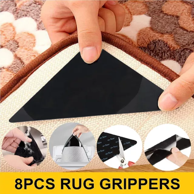 8Pcs Rug Grippers Anti Skid Non Slip Reusable Washable Mat Sticker Grip Floor