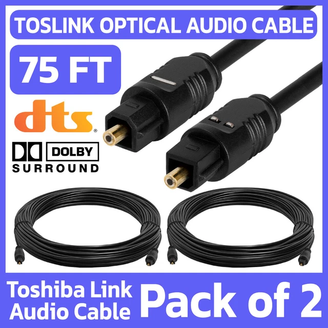2 Pack TOSLink Cable 75FT Fiber Optic Digital Audio SPDIF Lead TV PS4 Sound Bar