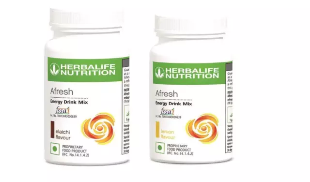 Herbalife 2 Afresh Energy Drink Mix Lemon and Elaichi Flavor Each 50GM Men&Women