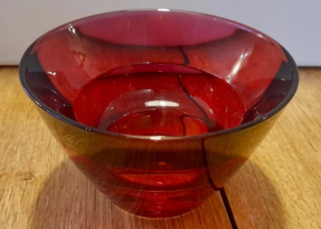 Vintage Retro Heavy Cranberry Glass Dish Bowl