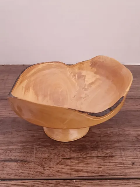 MCM Hand Carved Wooden Bowl Grapefruit 3.5x6 Serving Trinkets Signed RC Peters