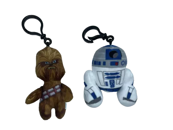 Star Wars Anhänger R2 D2 / Chewbacca Plüsch mit Clip Walt Disney NEU