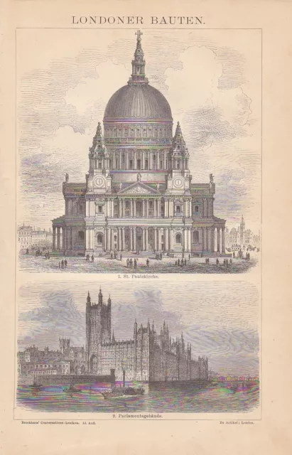 London Saint Paul’s Cathedral Palace of Westminster HOLZSTICH von 1885