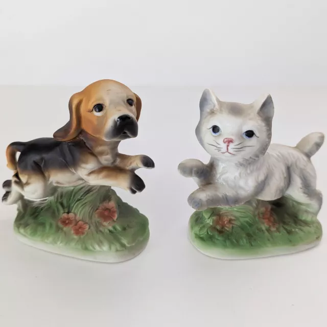 Vintage Made In Japan Ceramic Dog And Cat Figurines