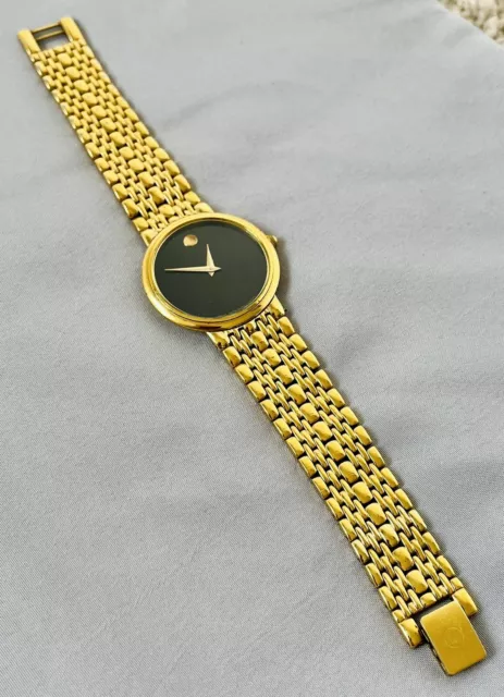 Rare/Vintage Men Movado Museum 87-E4-9887 Gold Plated Bracelet Swiss Wrist Watch