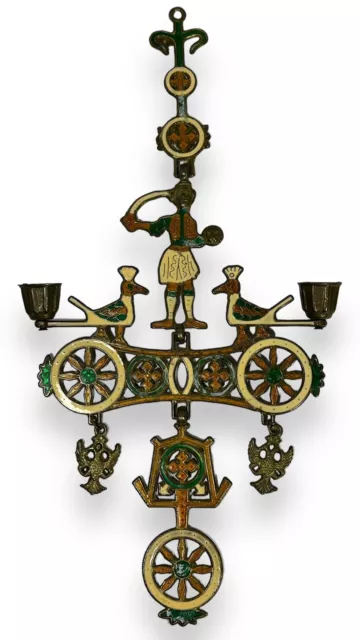 Smaltotex Greek Cross Hanging Brass Orthodox Enameled Candle Holder