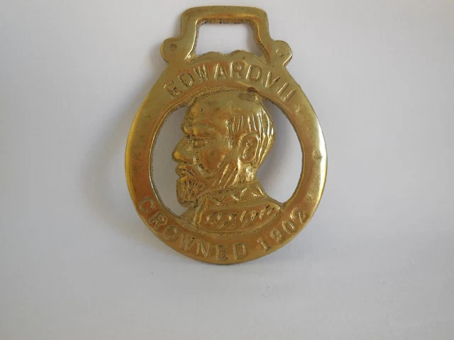 Vintage King Edward VII Coronation Crowned 1902 Horse Brass Medallion