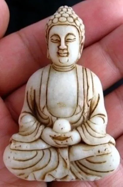 Rare Chinese Old White Jade Sakyamuni statue Carving buddha Pendant Netsuke