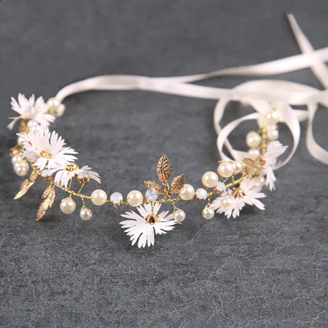 Diadema de flor de margarita de pan de oro Tiaras de perlas nupciales