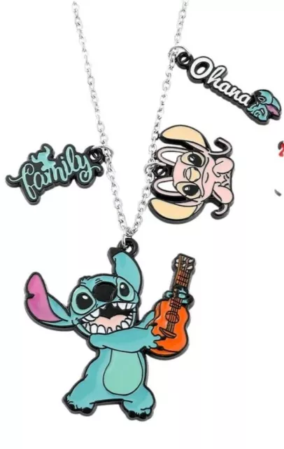 Stitch Character With Guitar And Charms Metal Pendant Necklace