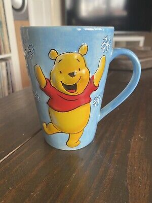 Disney Store Exclusive 3D Winnie the Pooh Winter Snowflake Scene Tall Mug Coffee