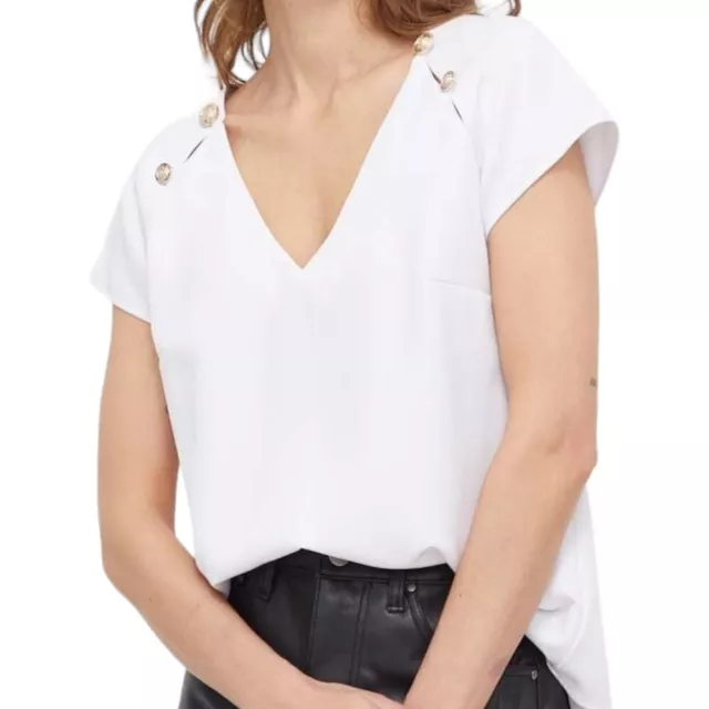 Guess T-Shirt Blanc Avec Boutons Décorés Art. Neuf Mattea W4RH47 WFWX2