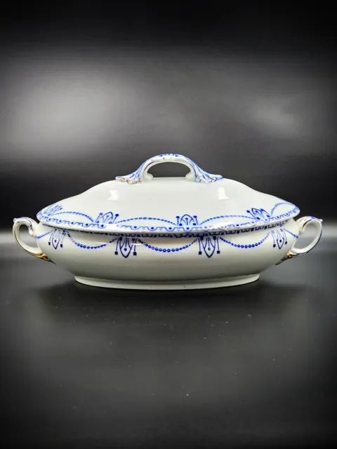 Antique Royal Wedgwood Zilpha Vegetable Tureen with Blue & Gold Trim 1891/1908