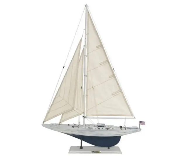 Rustic White Enterprise America's Cup Yacht J Boat Wooden Model 24" Sailboat