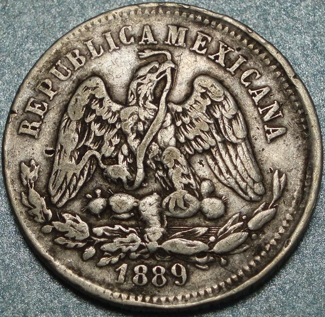 1889 MEXICO 903 Silver GUANAJUATO Mint SCALES & LAW "25 Centavos" 304,000 MADE