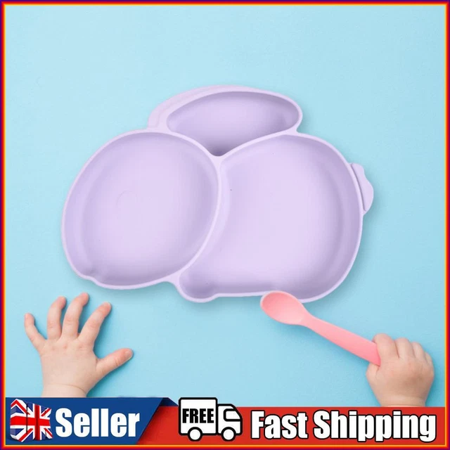 Cartoon Children Dishes Cute Silicone Baby Feeding Dishes Baby Cutlery (Purple)