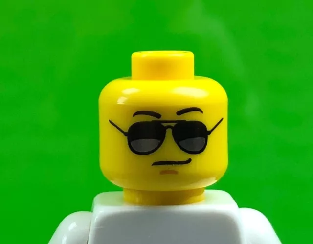 LEGO Minifigure Male Head,Glasses Black Sunglasses Grim Mouth Black Eyebrow (x1)