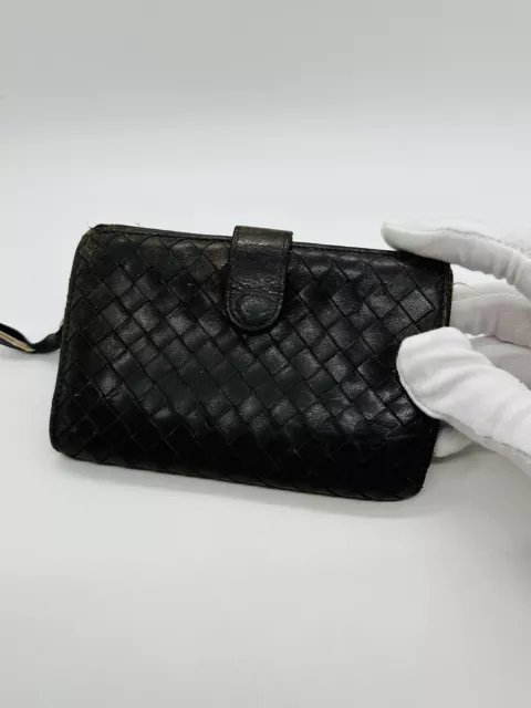 Bottega Veneta Intrecciato Compact Clasp Leather Flap Wallet