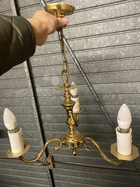 Vintage massive Messing 3-armige Deckenleuchte Kronleuchter (Paar) 3