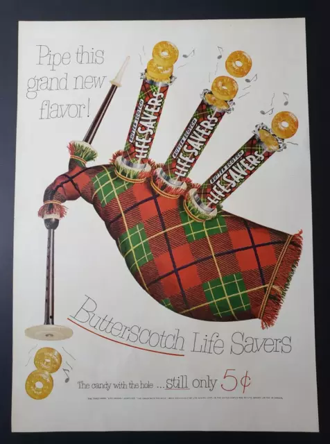 1952 Print Ad Butterscotch Lifesavers Candy Plaid Bagpipes Made With Lifesavers