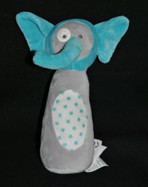 Peluche Quille Eléphant OBAIBI OKAIDI Gris Blanc Etoiles Bleues 20 Cm Etat NEUF