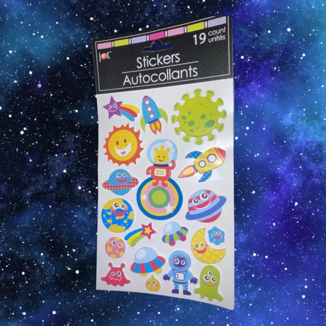19 Outer Space People Planet Stars Rockets Whimsical Stickers Pop-Up Dimensional