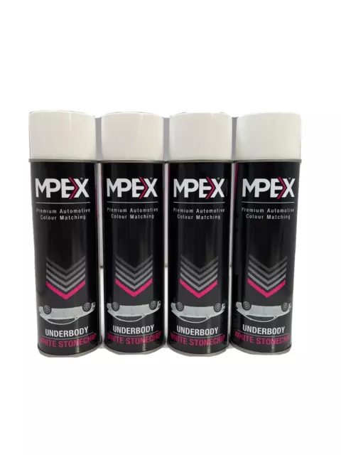 4 x Mpex White Stone Chip Anti Gravel Aerosol Spray Paint Oversprayable 500ml