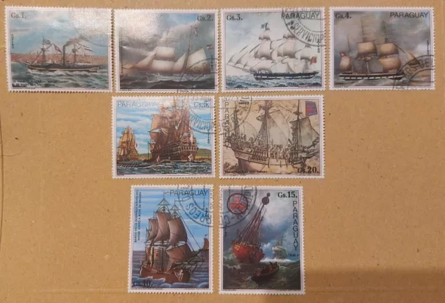 Briefmarken Paraguay 1977, Mi 2952-2959,Falz; Gemälde  deutscher Segelschiffe