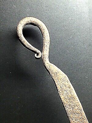 Antique Coal Tongs 18th  19thC Scissor Type Rat Tail Detail Forged Iron 14 Inch